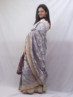Stunning Grey Handloom Banarasi Katan Silk Saree - Pure Elegance - Luxurion World