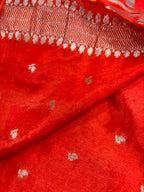 Orange Banarasi Crepe Silk Saree Flower Design Festive
