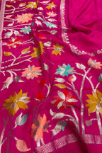 Pink Banarasi Crepe Silk Saree Flower Design Festive