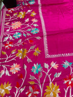 Pink Banarasi Crepe Silk Saree Flower Design Festive