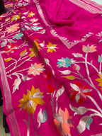 Pink Banarasi Crepe Silk Saree Flower Design Festive
