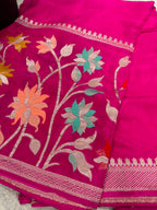 Pink Banarasi Crepe Silk Saree Flower Design Festive