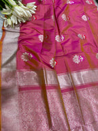 Pink Shot Banarasi Katan Silk Saree Meenakari Flower Design Handloom