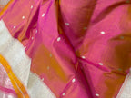 Pink Shot Banarasi Katan Silk Saree Meenakari Flower Design Handloom