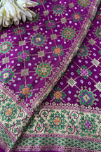 Purple Handloom Banarasi Pure Georgette Patola And Flower Design Meenakari Saree - Luxurion World