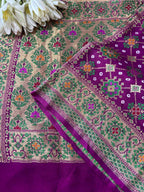 Purple Handloom Banarasi Pure Georgette Patola And Flower Design Meenakari Saree - Luxurion World