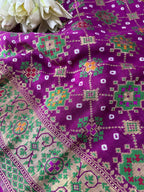 Purple Handloom Banarasi Pure Georgette Patola And Flower Design Meenakari Saree - Luxurion World