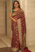 Purple Handloom Banarasi Pure Georgette Patola And Flower Design Meenakari Saree - Luxurion World