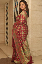 Purple Handloom Banarasi Pure Georgette Patola And Flower Design Meenakari Saree - Luxurion World