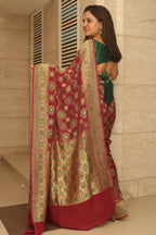 Purple Handloom Banarasi Pure Georgette Patola And Flower Design Meenakari Saree - Luxurion World