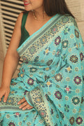 Blue Handloom Banarasi Pure Georgette Patola And Flower Design Meenakari Saree - Luxurion World