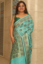 Blue Handloom Banarasi Pure Georgette Patola And Flower Design Meenakari Saree - Luxurion World