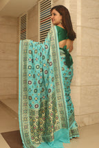 Blue Handloom Banarasi Pure Georgette Patola And Flower Design Meenakari Saree - Luxurion World