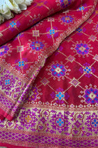 Red Handloom Banarasi Pure Georgette Patola And Flower Design Meenakari Saree - Luxurion World