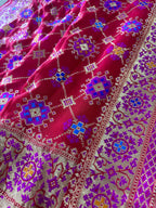Red Handloom Banarasi Pure Georgette Patola And Flower Design Meenakari Saree - Luxurion World