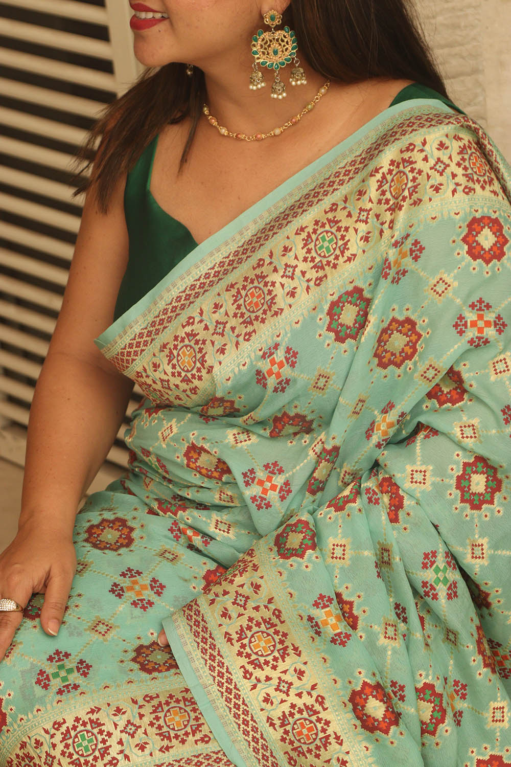 Blue Handloom Banarasi Pure Georgette Patola Design Meenakari Saree - Luxurion World