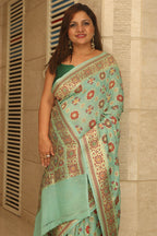 Blue Handloom Banarasi Pure Georgette Patola Design Meenakari Saree - Luxurion World