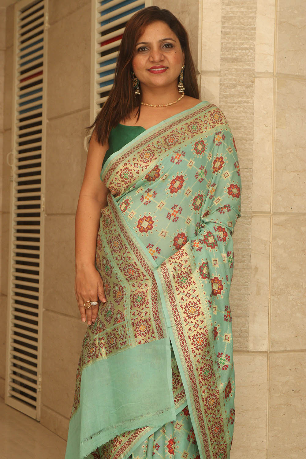 Blue Handloom Banarasi Pure Georgette Patola Design Meenakari Saree - Luxurion World