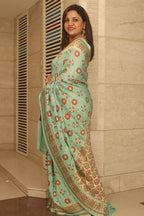 Blue Handloom Banarasi Pure Georgette Patola Design Meenakari Saree - Luxurion World