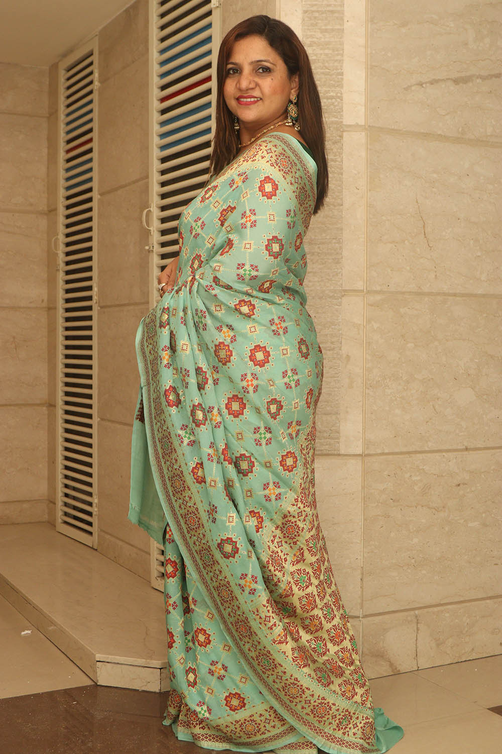 Blue Handloom Banarasi Pure Georgette Patola Design Meenakari Saree - Luxurion World