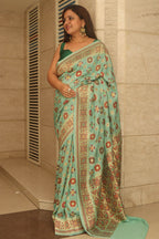 Blue Handloom Banarasi Pure Georgette Patola Design Meenakari Saree - Luxurion World