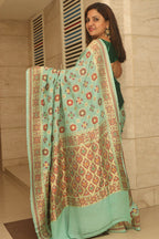 Blue Handloom Banarasi Pure Georgette Patola Design Meenakari Saree - Luxurion World