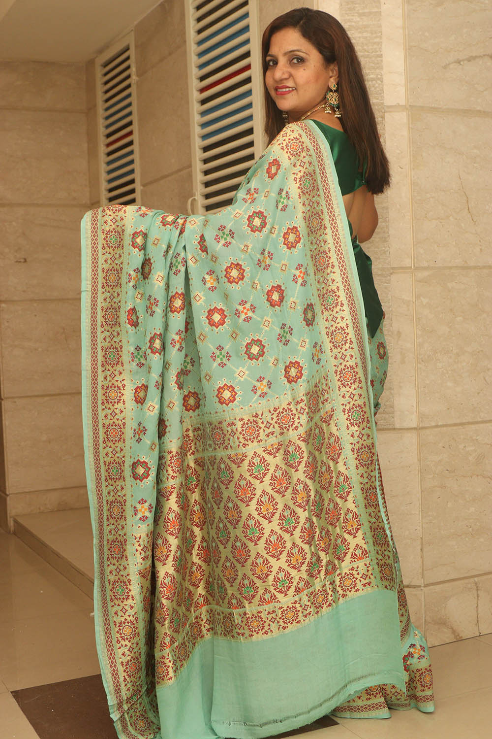 Blue Handloom Banarasi Pure Georgette Patola Design Meenakari Saree - Luxurion World