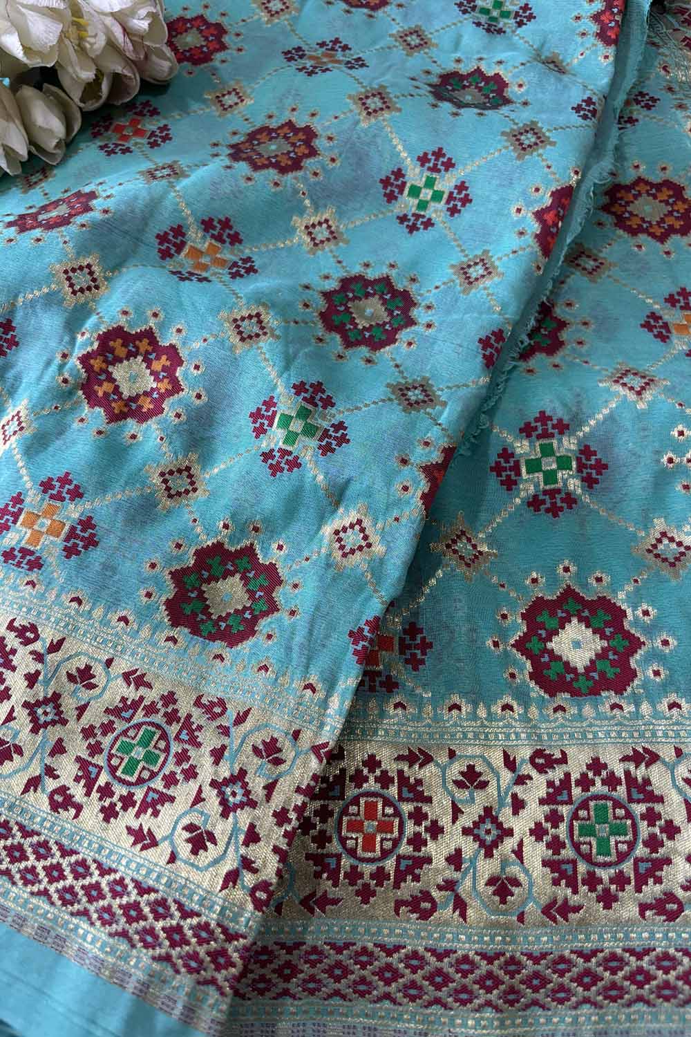 Blue Handloom Banarasi Pure Georgette Patola Design Meenakari Saree - Luxurion World