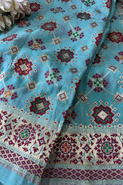 Blue Handloom Banarasi Pure Georgette Patola Design Meenakari Saree - Luxurion World