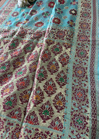 Blue Handloom Banarasi Pure Georgette Patola Design Meenakari Saree - Luxurion World