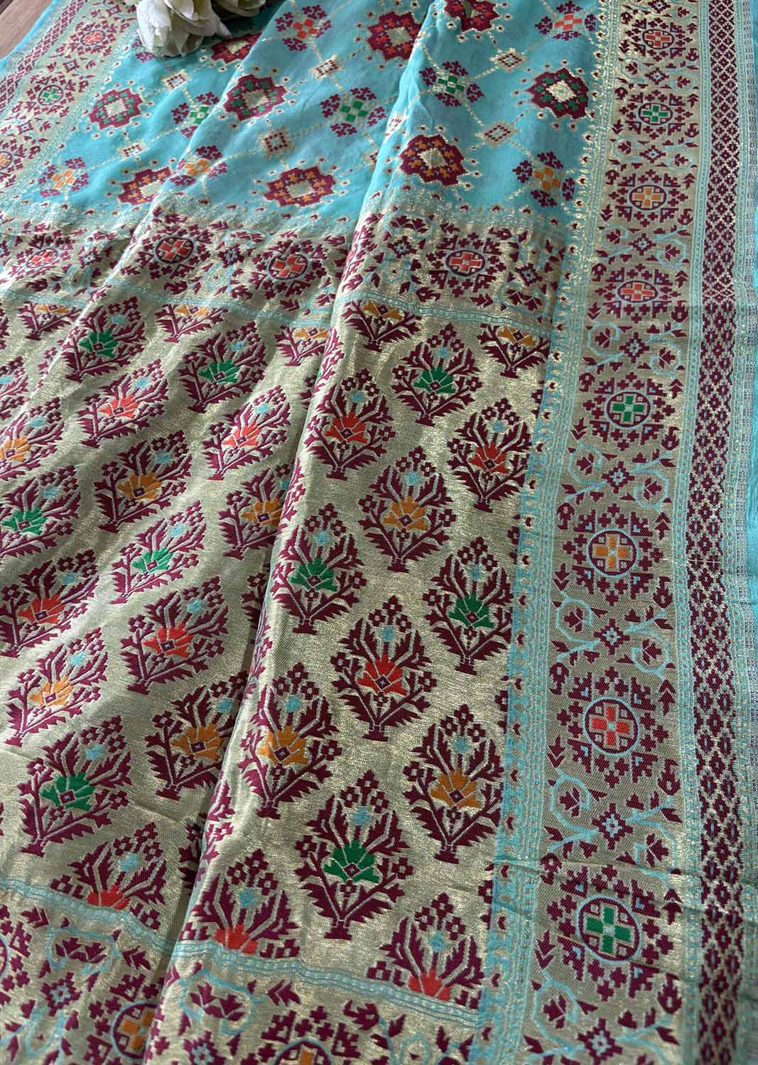 Blue Handloom Banarasi Pure Georgette Patola Design Meenakari Saree - Luxurion World