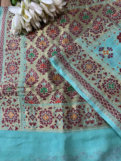 Blue Handloom Banarasi Pure Georgette Patola Design Meenakari Saree - Luxurion World