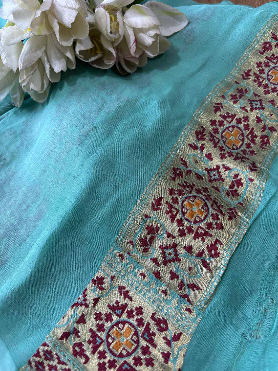 Blue Handloom Banarasi Pure Georgette Patola Design Meenakari Saree - Luxurion World