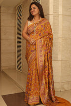Yellow Handloom Banarasi Pure Georgette Patola And Flower Design Meenakari Saree - Luxurion World
