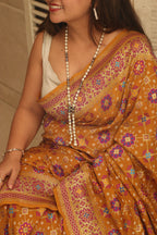 Yellow Handloom Banarasi Pure Georgette Patola And Flower Design Meenakari Saree - Luxurion World