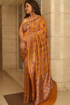 Yellow Handloom Banarasi Pure Georgette Patola And Flower Design Meenakari Saree - Luxurion World