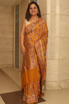 Yellow Handloom Banarasi Pure Georgette Patola And Flower Design Meenakari Saree - Luxurion World