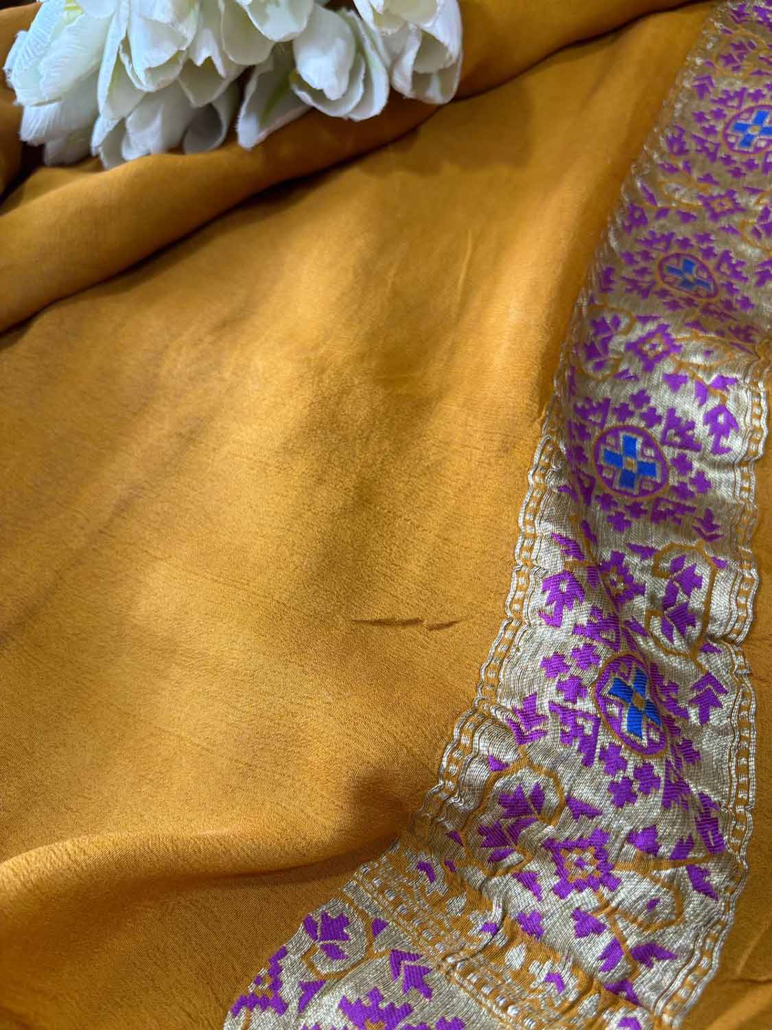 Yellow Handloom Banarasi Pure Georgette Patola And Flower Design Meenakari Saree - Luxurion World