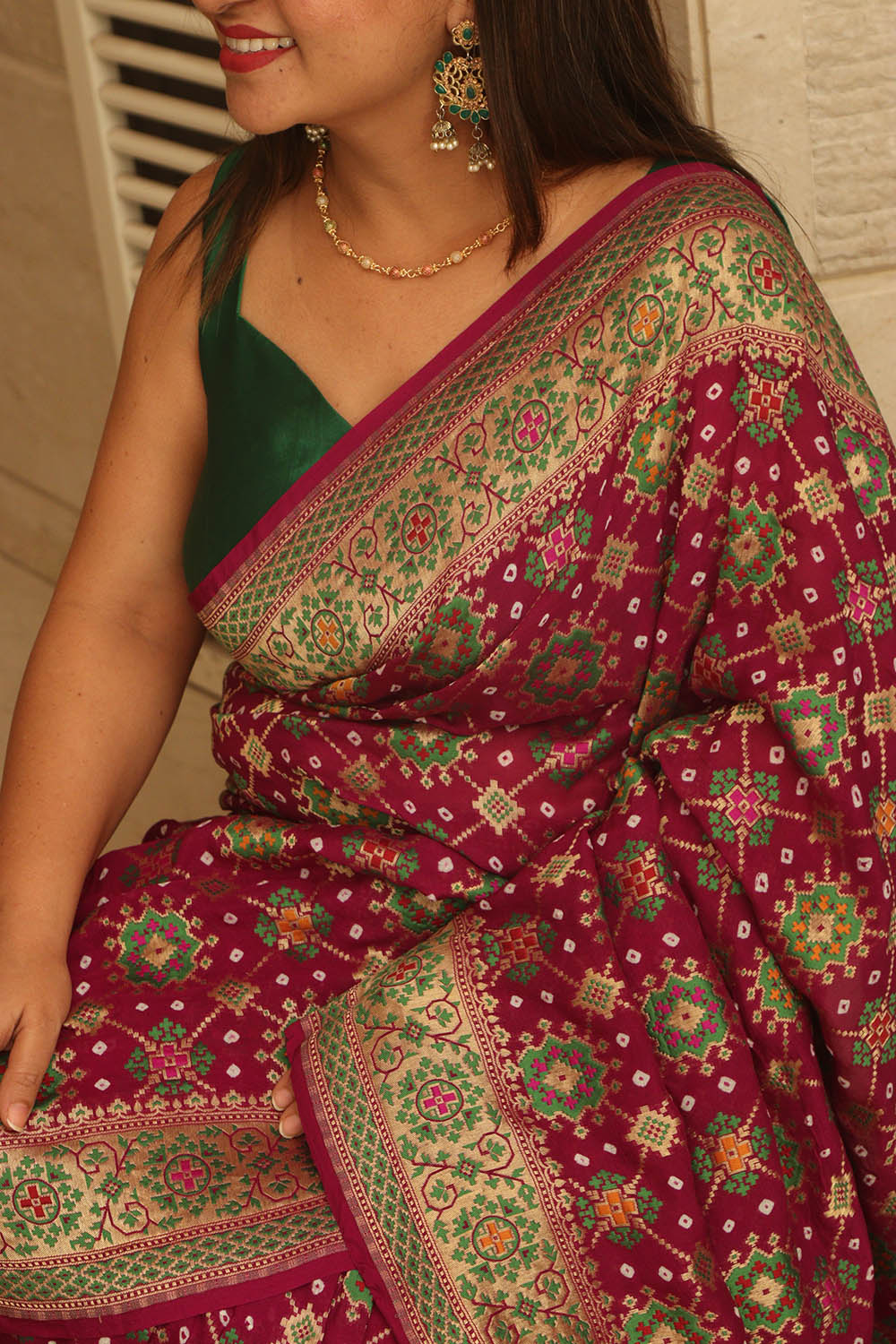 Purple Handloom Banarasi Pure Georgette Patola Design Meenakari Saree - Luxurion World