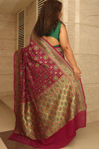 Purple Handloom Banarasi Pure Georgette Patola Design Meenakari Saree - Luxurion World