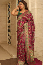 Purple Handloom Banarasi Pure Georgette Patola Design Meenakari Saree - Luxurion World