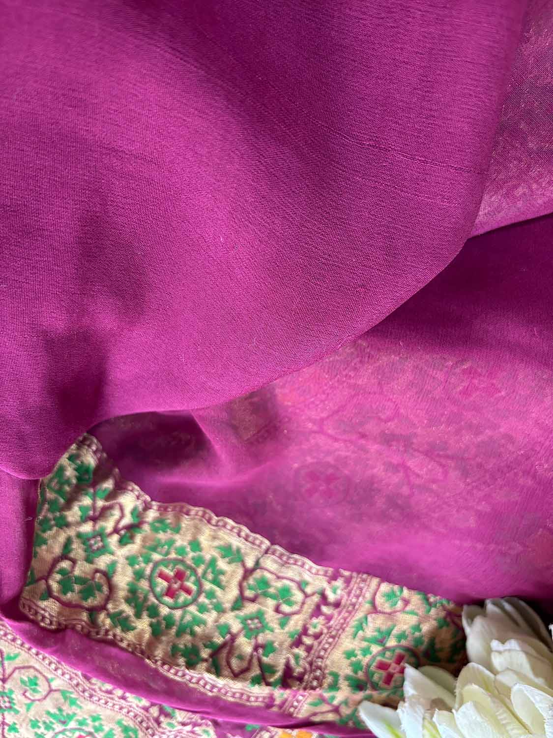 Purple Handloom Banarasi Pure Georgette Patola Design Meenakari Saree - Luxurion World
