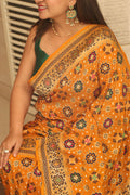 Yellow Handloom Banarasi Pure Georgette Patola Design Meenakari Saree - Luxurion World