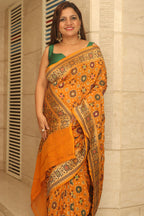 Yellow Handloom Banarasi Pure Georgette Patola Design Meenakari Saree - Luxurion World