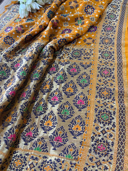Yellow Handloom Banarasi Pure Georgette Patola Design Meenakari Saree - Luxurion World
