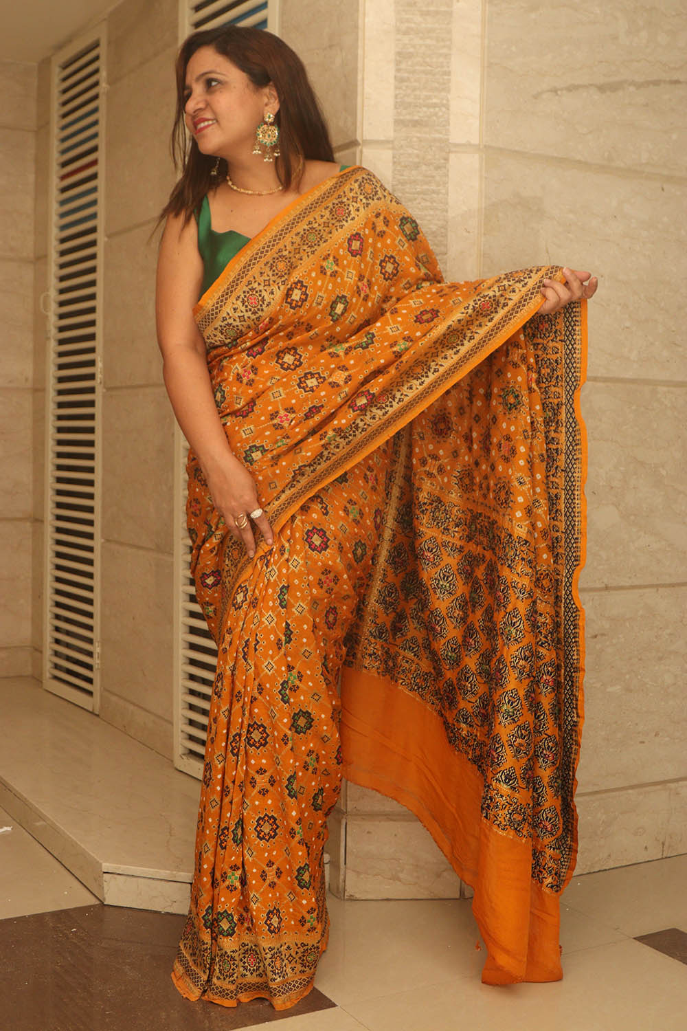 Yellow Handloom Banarasi Pure Georgette Patola Design Meenakari Saree - Luxurion World