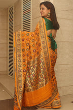 Yellow Handloom Banarasi Pure Georgette Patola Design Meenakari Saree - Luxurion World