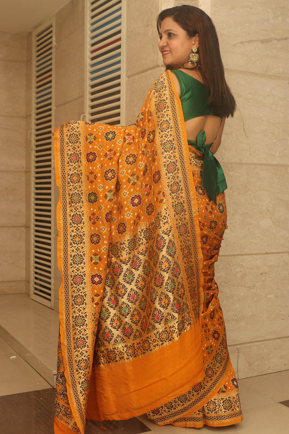 Yellow Handloom Banarasi Pure Georgette Patola Design Meenakari Saree - Luxurion World