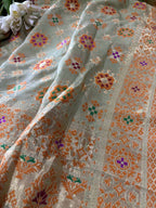 Pista Green Handloom Banarasi Pure Georgette Patola And Flower Design Meenakari Saree - Luxurion World