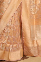 Pink Banarasi Handloom Meenakari Pure Tissue Silk Jangla Kadwa Weaved Flower Design Saree - Luxurion World